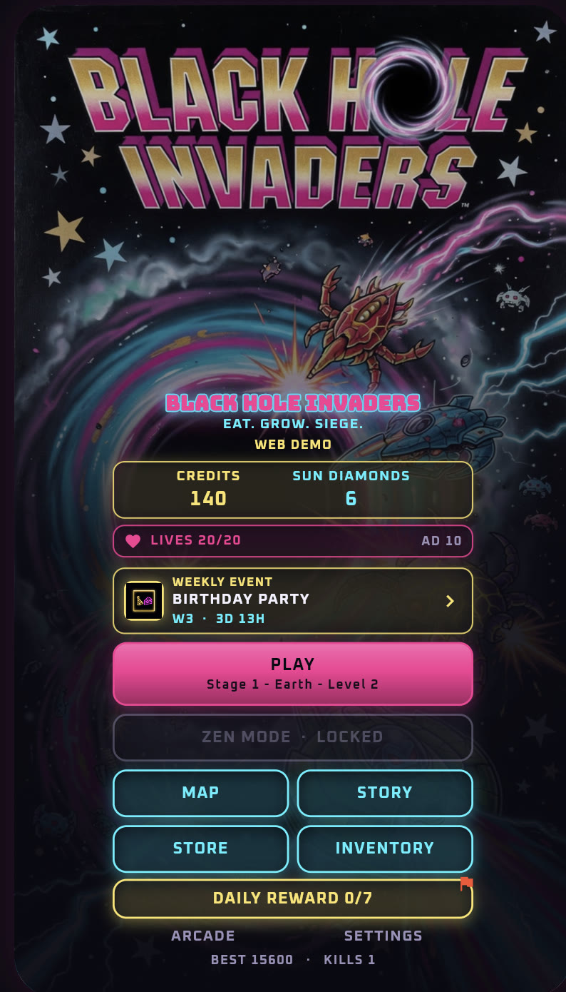 Home screen from the September demo with PLAY Stage 1 Earth Level 2