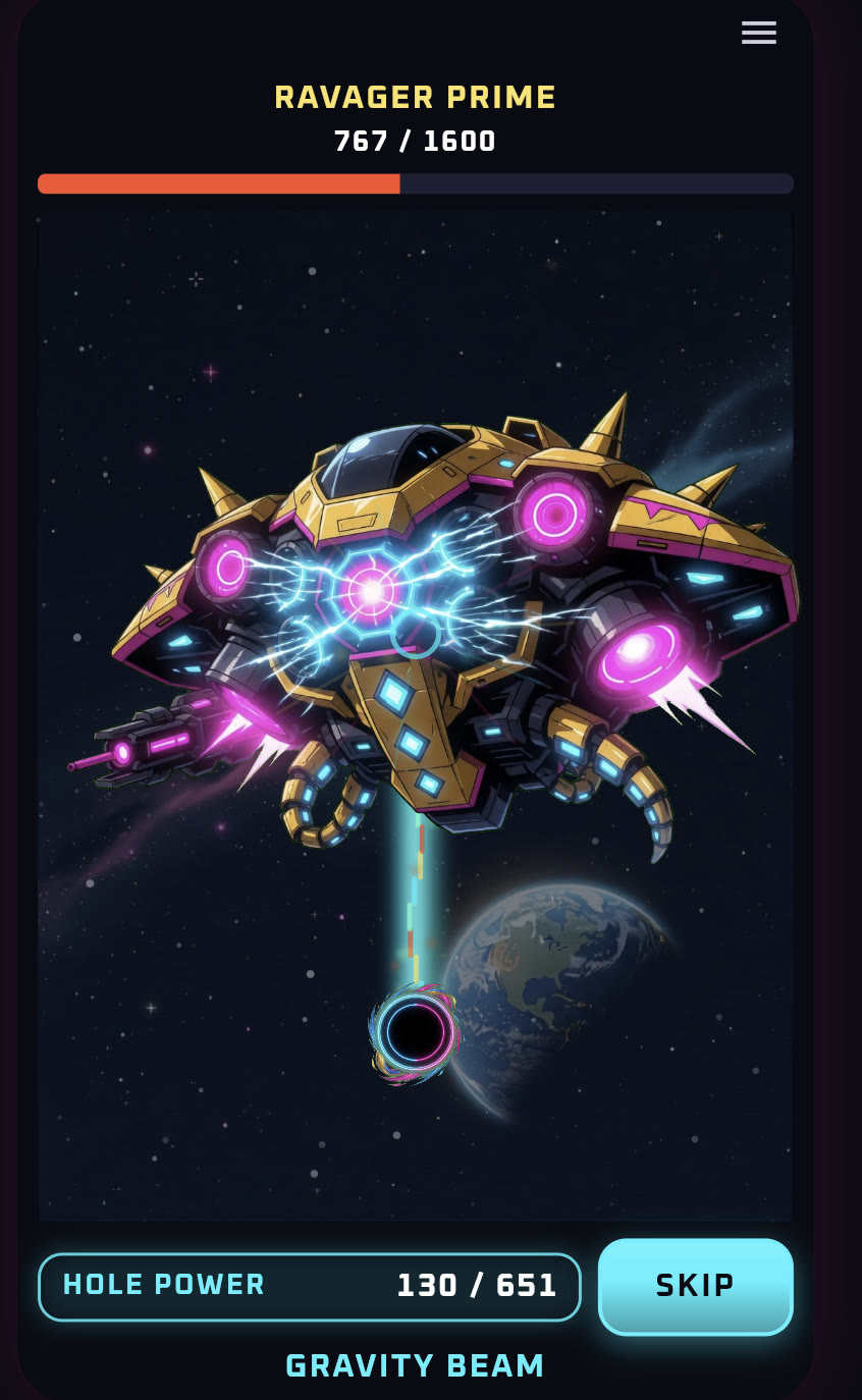 Siege phase: gravity beam aimed at the Ravager Prime mothership